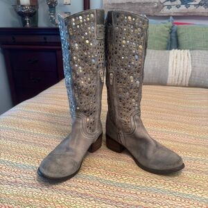 Diba True WHAT TO DO style Studded Gray Leather Mid Calf Boots Size 8